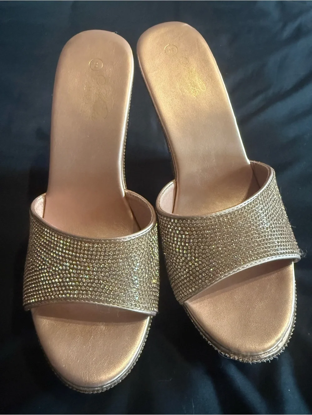 Sparkling Rose Gold Slide Sandals with Rhinestone Band